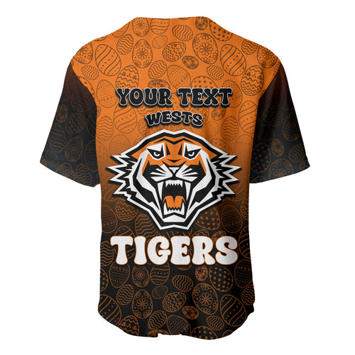 Personalized Wests Tigers Baseball Jersey Easter Mascot - Colorful Eggs Cartoon Style