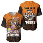 Personalized Wests Tigers Baseball Jersey Easter Mascot - Colorful Eggs Cartoon Style