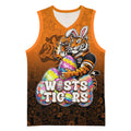 Personalized Wests Tigers Basketball Jersey Easter Mascot - Colorful Eggs Cartoon Style