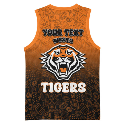 Personalized Wests Tigers Basketball Jersey Easter Mascot - Colorful Eggs Cartoon Style