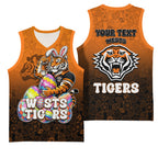 Personalized Wests Tigers Basketball Jersey Easter Mascot - Colorful Eggs Cartoon Style