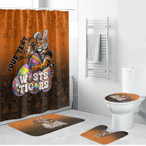 Personalized Wests Tigers Bathroom Set Easter Mascot - Colorful Eggs Cartoon Style