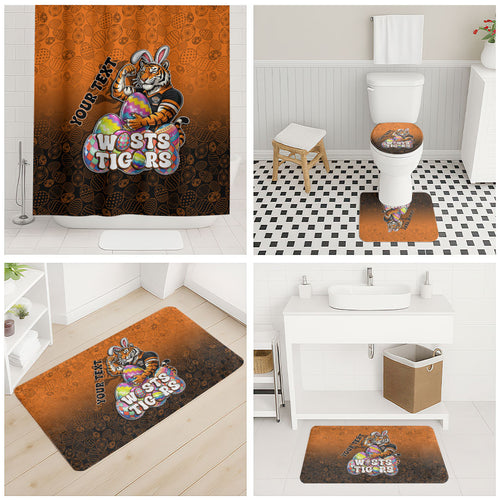Personalized Wests Tigers Bathroom Set Easter Mascot - Colorful Eggs Cartoon Style
