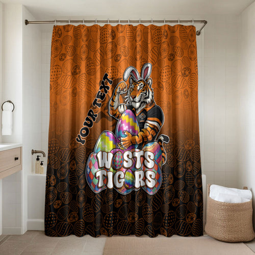 Personalized Wests Tigers Bathroom Set Easter Mascot - Colorful Eggs Cartoon Style