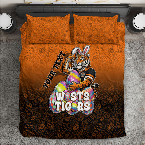 Personalized Wests Tigers Bedding Set Easter Mascot - Colorful Eggs Cartoon Style
