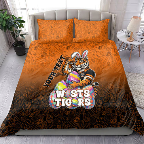 Personalized Wests Tigers Bedding Set Easter Mascot - Colorful Eggs Cartoon Style