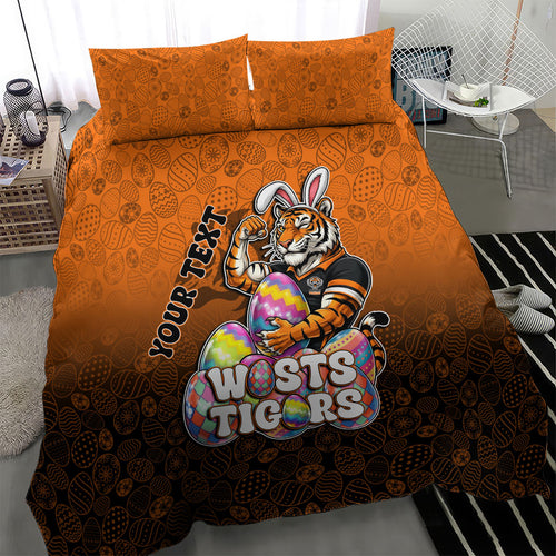 Personalized Wests Tigers Bedding Set Easter Mascot - Colorful Eggs Cartoon Style