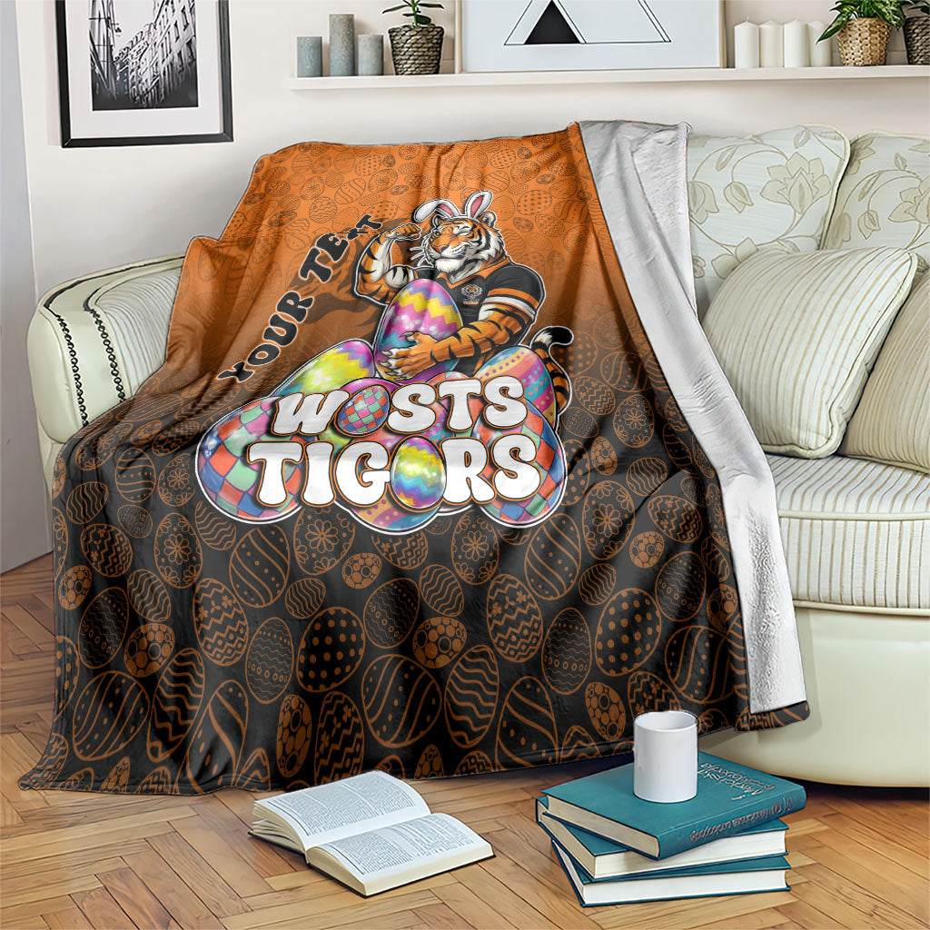 Personalized Wests Tigers Blanket Easter Mascot - Colorful Eggs Cartoon Style