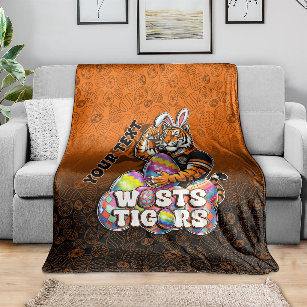 Personalized Wests Tigers Blanket Easter Mascot - Colorful Eggs Cartoon Style