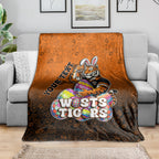 Personalized Wests Tigers Blanket Easter Mascot - Colorful Eggs Cartoon Style