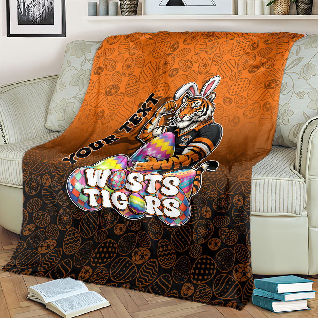 Personalized Wests Tigers Blanket Easter Mascot - Colorful Eggs Cartoon Style