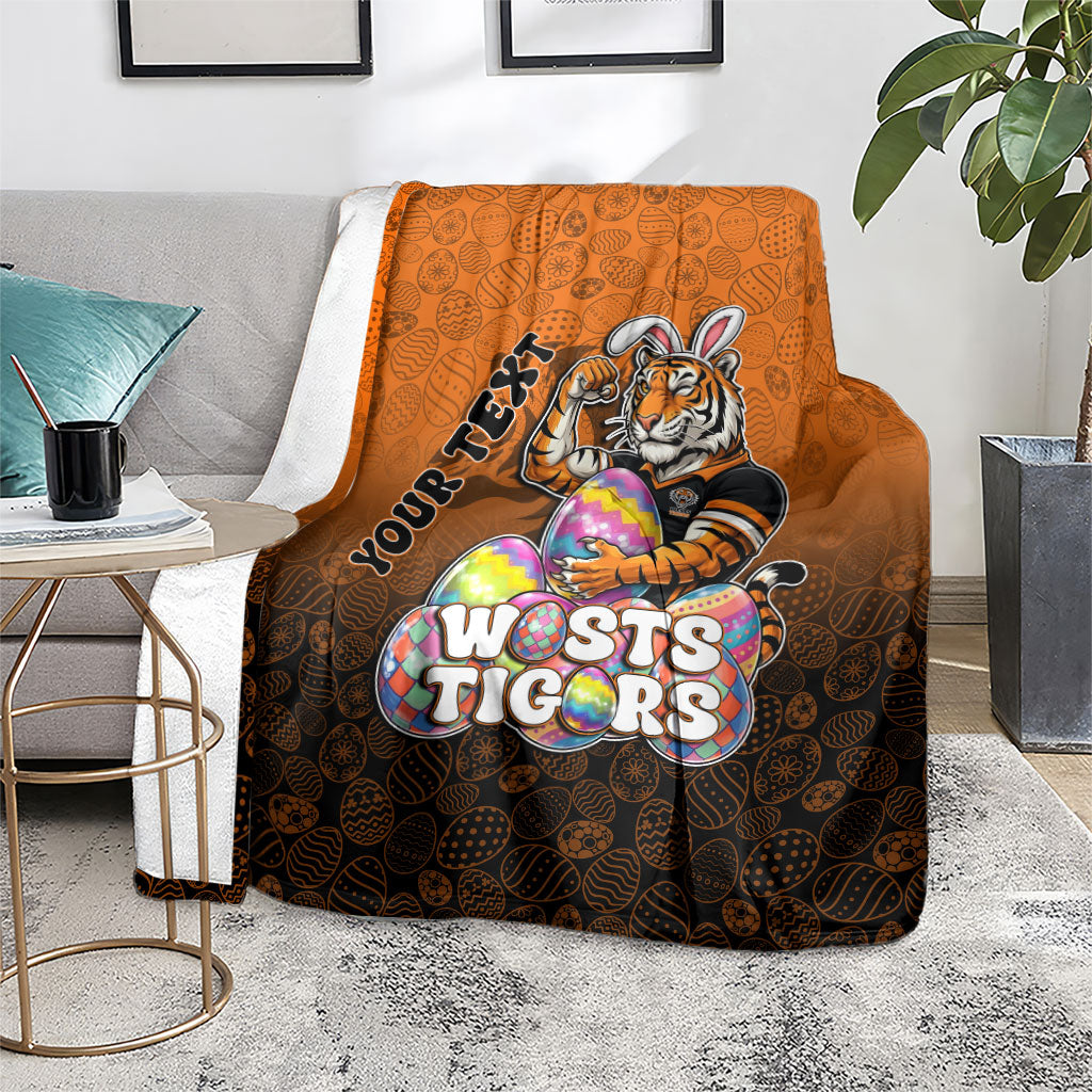 Personalized Wests Tigers Blanket Easter Mascot - Colorful Eggs Cartoon Style