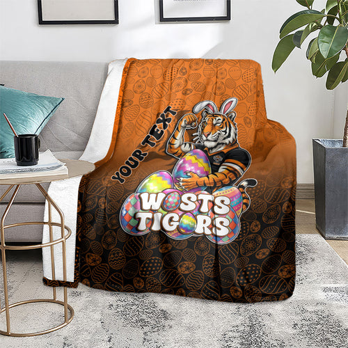 Personalized Wests Tigers Blanket Easter Mascot - Colorful Eggs Cartoon Style