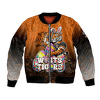 Personalized Wests Tigers Bomber Jacket Easter Mascot - Colorful Eggs Cartoon Style