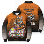 Personalized Wests Tigers Bomber Puffer Jacket Easter Mascot - Colorful Eggs Cartoon Style
