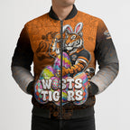 Personalized Wests Tigers Bomber Puffer Jacket Easter Mascot - Colorful Eggs Cartoon Style