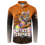 Personalized Wests Tigers Button Sweatshirt Easter Mascot - Colorful Eggs Cartoon Style