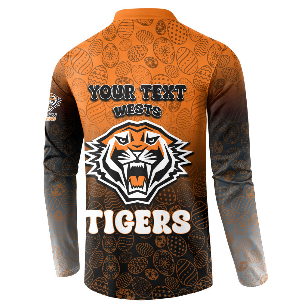 Personalized Wests Tigers Button Sweatshirt Easter Mascot - Colorful Eggs Cartoon Style