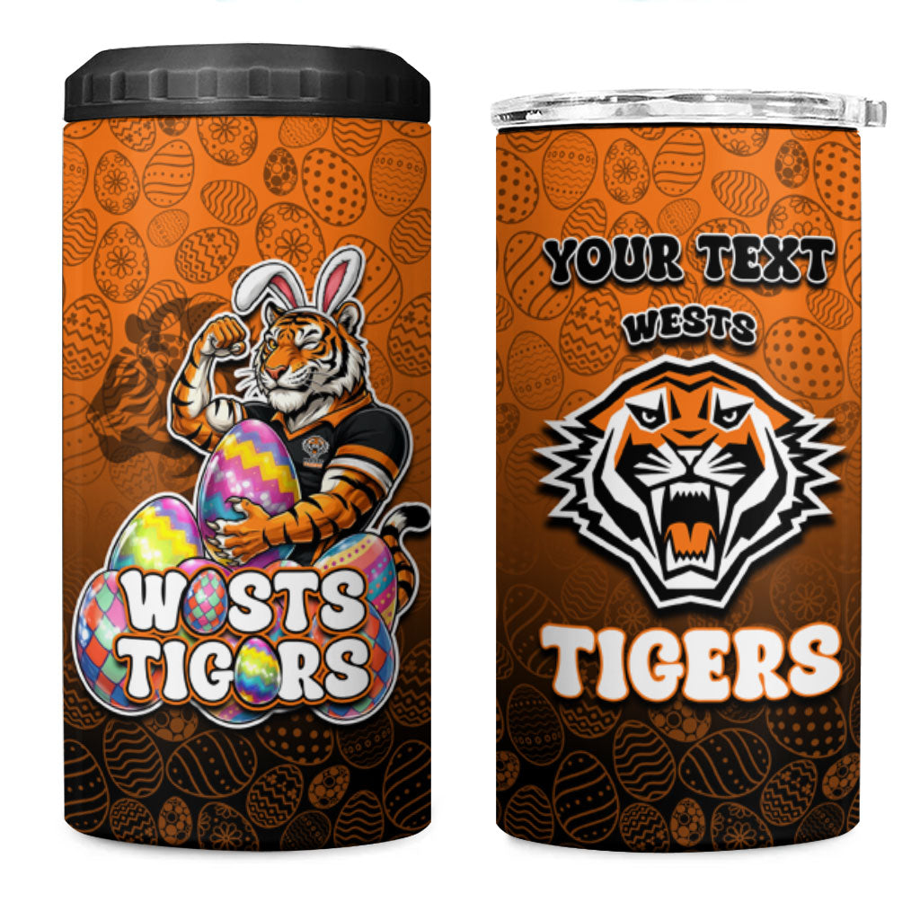 Personalized Wests Tigers 4 in 1 Can Cooler Tumbler Easter Mascot - Colorful Eggs Cartoon Style