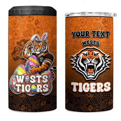 Personalized Wests Tigers 4 in 1 Can Cooler Tumbler Easter Mascot - Colorful Eggs Cartoon Style