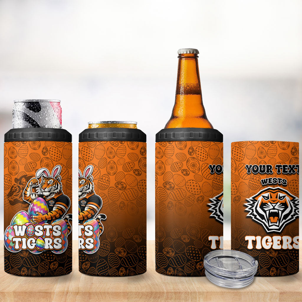Personalized Wests Tigers 4 in 1 Can Cooler Tumbler Easter Mascot - Colorful Eggs Cartoon Style