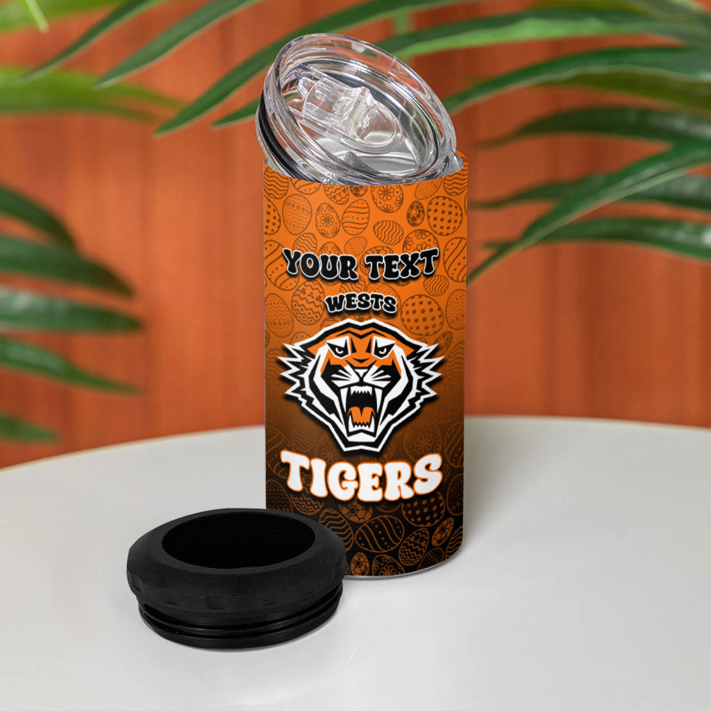 Personalized Wests Tigers 4 in 1 Can Cooler Tumbler Easter Mascot - Colorful Eggs Cartoon Style