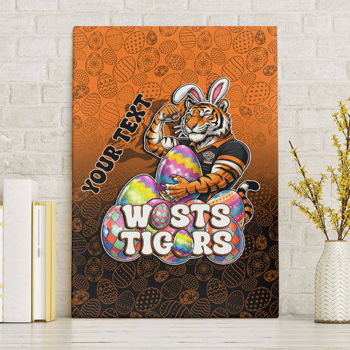 Personalized Wests Tigers Canvas Wall Art Easter Mascot - Colorful Eggs Cartoon Style