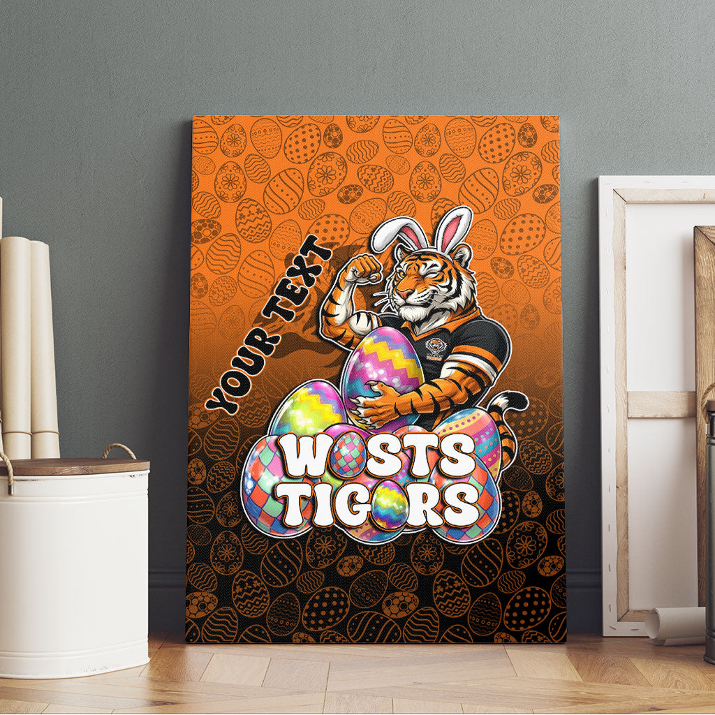 Personalized Wests Tigers Canvas Wall Art Easter Mascot - Colorful Eggs Cartoon Style
