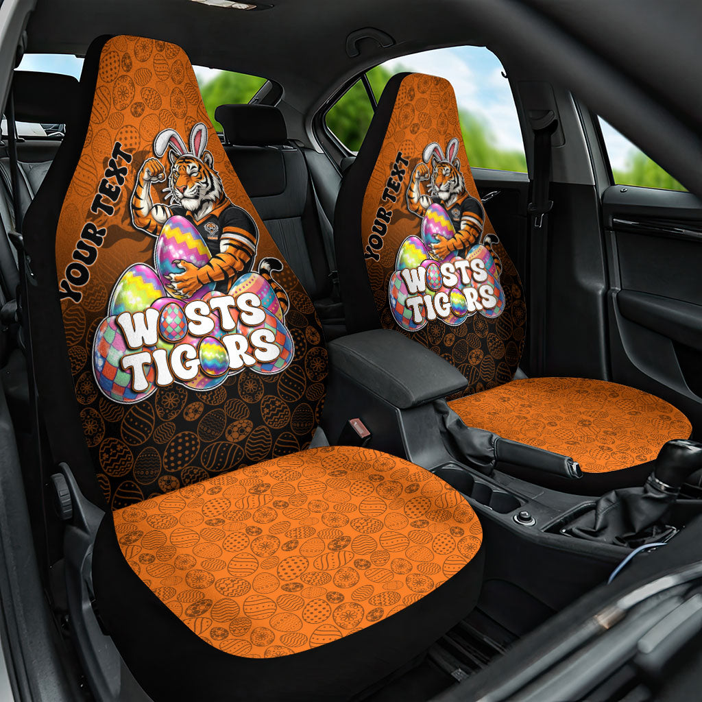 Personalized Wests Tigers Car Seat Cover Easter Mascot - Colorful Eggs Cartoon Style