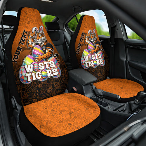 Personalized Wests Tigers Car Seat Cover Easter Mascot - Colorful Eggs Cartoon Style