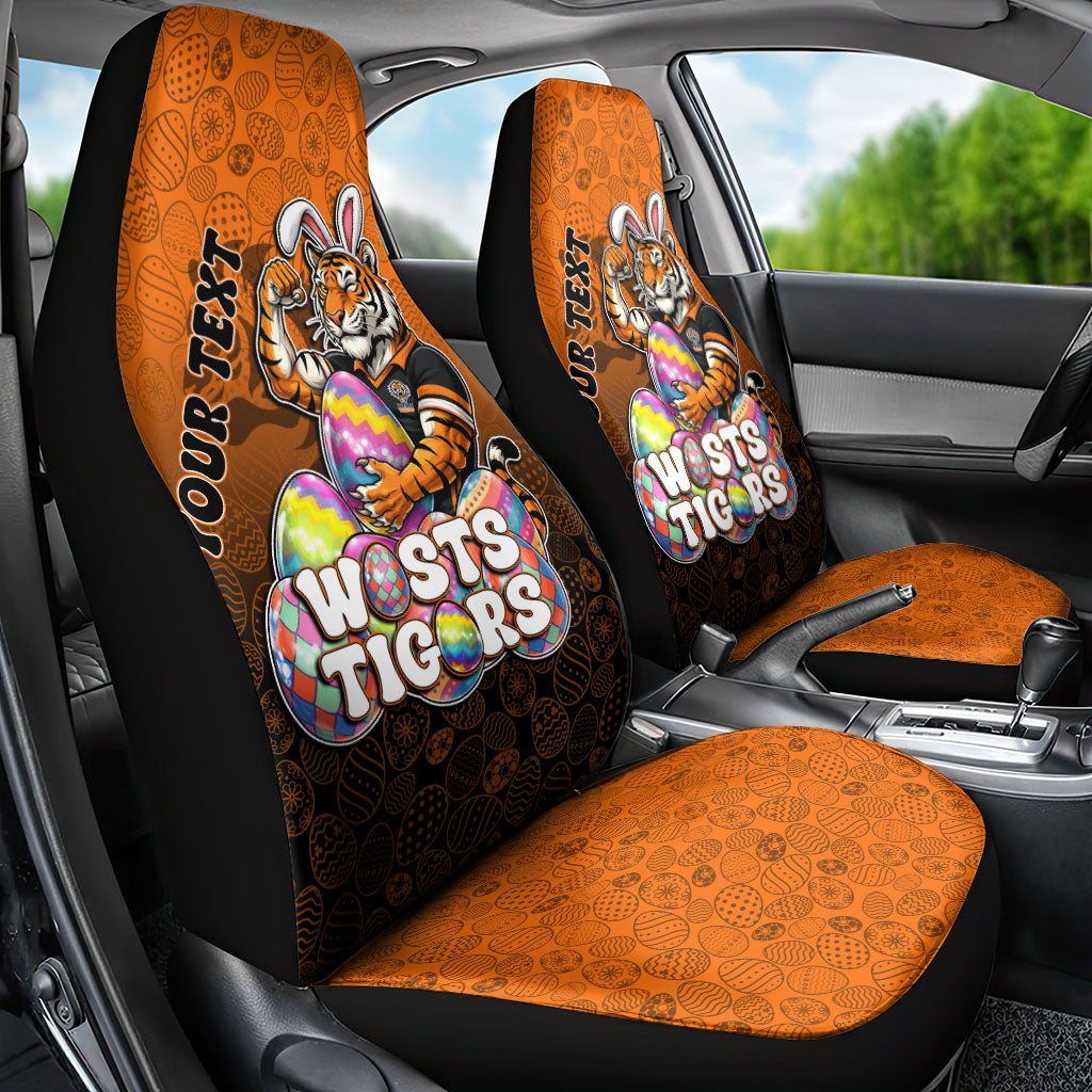 Personalized Wests Tigers Car Seat Cover Easter Mascot - Colorful Eggs Cartoon Style