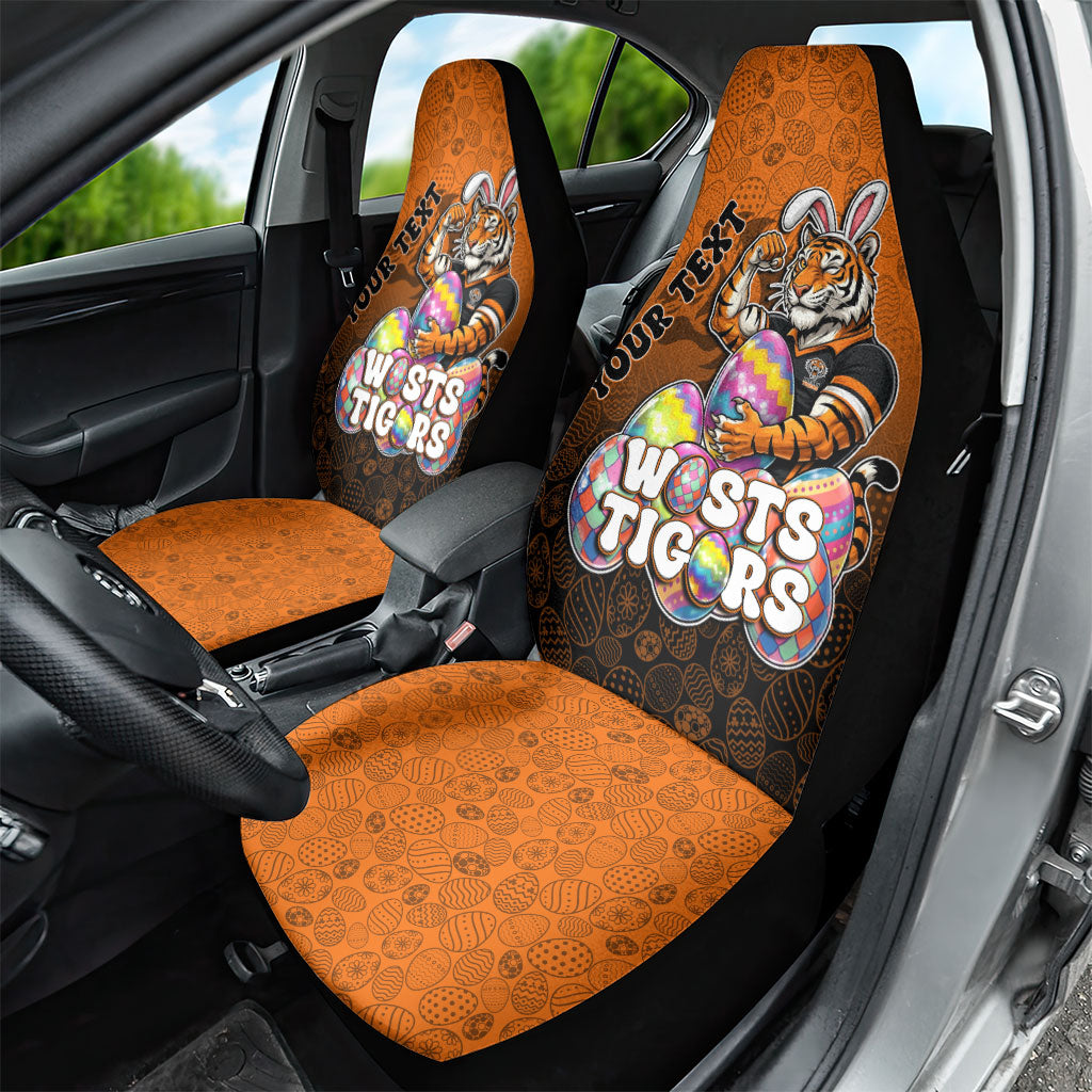 Personalized Wests Tigers Car Seat Cover Easter Mascot - Colorful Eggs Cartoon Style