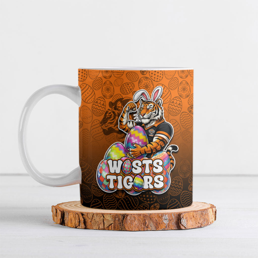 Personalized Wests Tigers Ceramic Mug Easter Mascot - Colorful Eggs Cartoon Style
