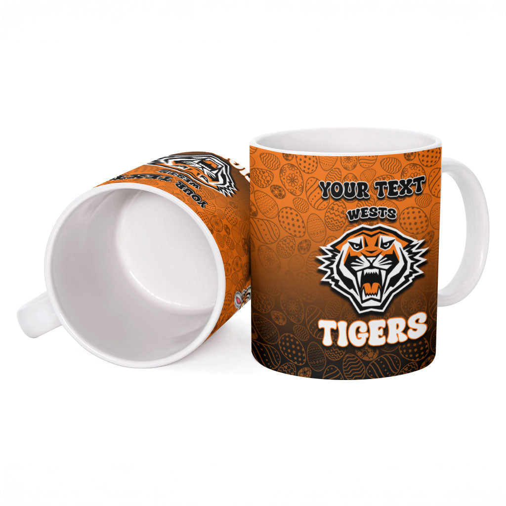 Personalized Wests Tigers Ceramic Mug Easter Mascot - Colorful Eggs Cartoon Style