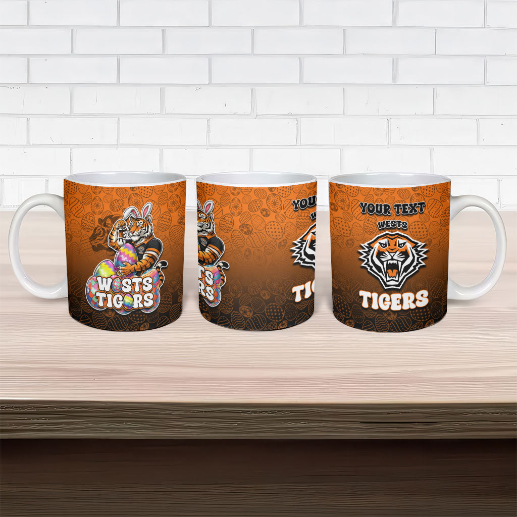 Personalized Wests Tigers Ceramic Mug Easter Mascot - Colorful Eggs Cartoon Style