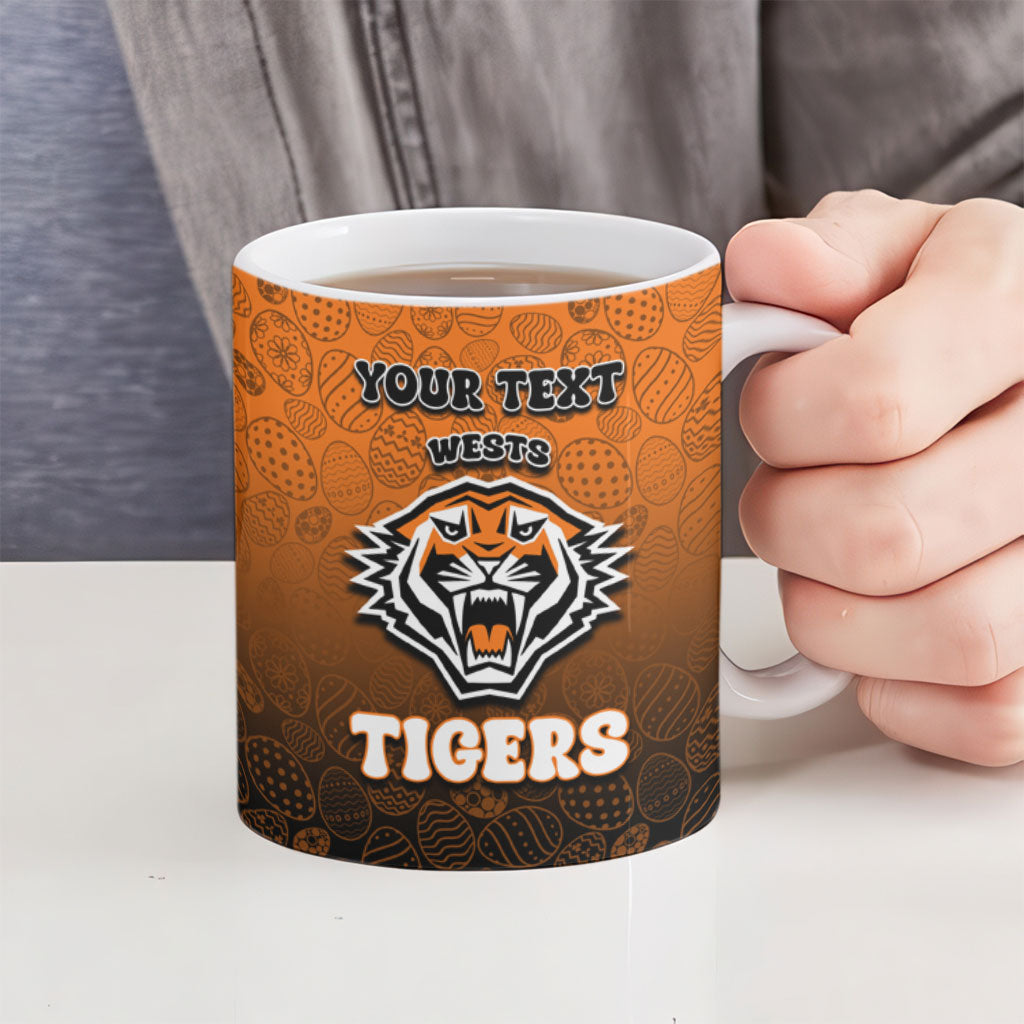 Personalized Wests Tigers Ceramic Mug Easter Mascot - Colorful Eggs Cartoon Style
