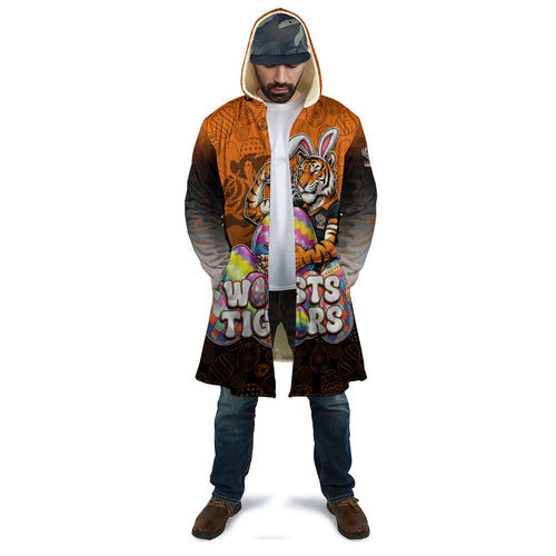 Personalized Wests Tigers Cloak Easter Mascot - Colorful Eggs Cartoon Style