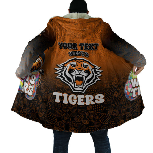 Personalized Wests Tigers Cloak Easter Mascot - Colorful Eggs Cartoon Style