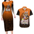 Personalized Wests Tigers Couples Matching Long Sleeve Bodycon Dress and Hawaiian Shirt Easter Mascot - Colorful Eggs Cartoon Style