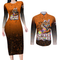 Personalized Wests Tigers Couples Matching Long Sleeve Bodycon Dress and Long Sleeve Button Shirt Easter Mascot - Colorful Eggs Cartoon Style