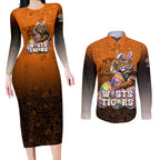 Personalized Wests Tigers Couples Matching Long Sleeve Bodycon Dress and Long Sleeve Button Shirt Easter Mascot - Colorful Eggs Cartoon Style