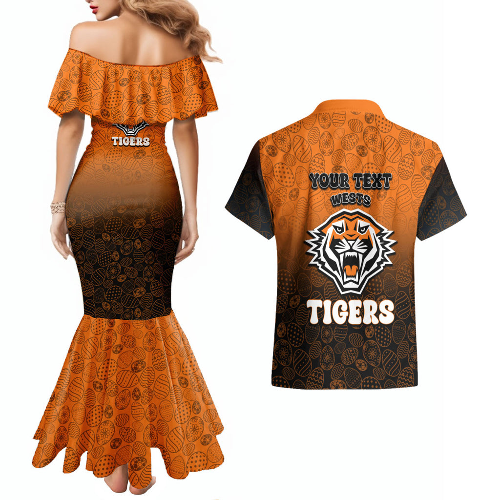 Personalized Wests Tigers Couples Matching Mermaid Dress and Hawaiian Shirt Easter Mascot - Colorful Eggs Cartoon Style