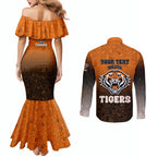 Personalized Wests Tigers Couples Matching Mermaid Dress and Long Sleeve Button Shirt Easter Mascot - Colorful Eggs Cartoon Style
