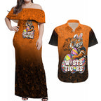 Personalized Wests Tigers Couples Matching Off Shoulder Maxi Dress and Hawaiian Shirt Easter Mascot - Colorful Eggs Cartoon Style