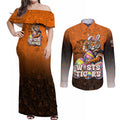Personalized Wests Tigers Couples Matching Off Shoulder Maxi Dress and Long Sleeve Button Shirt Easter Mascot - Colorful Eggs Cartoon Style