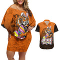 Personalized Wests Tigers Couples Matching Off Shoulder Short Dress and Hawaiian Shirt Easter Mascot - Colorful Eggs Cartoon Style
