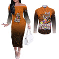 Personalized Wests Tigers Couples Matching Off The Shoulder Long Sleeve Dress and Long Sleeve Button Shirt Easter Mascot - Colorful Eggs Cartoon Style