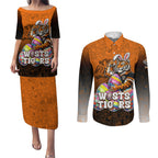 Personalized Wests Tigers Couples Matching Puletasi and Long Sleeve Button Shirt Easter Mascot - Colorful Eggs Cartoon Style