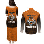Personalized Wests Tigers Couples Matching Puletasi and Long Sleeve Button Shirt Easter Mascot - Colorful Eggs Cartoon Style