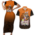 Personalized Wests Tigers Couples Matching Short Sleeve Bodycon Dress and Hawaiian Shirt Easter Mascot - Colorful Eggs Cartoon Style